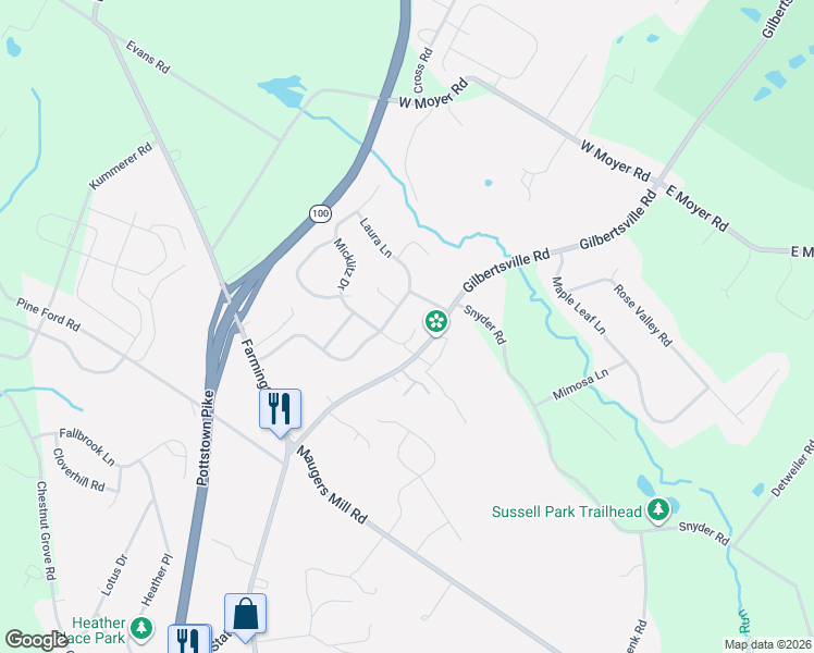 map of restaurants, bars, coffee shops, grocery stores, and more near 1777 Joanne Circle in Pottstown