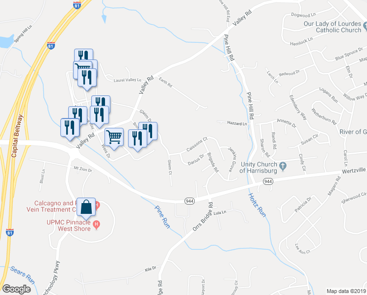 map of restaurants, bars, coffee shops, grocery stores, and more near 4094 Caissons Court in Enola