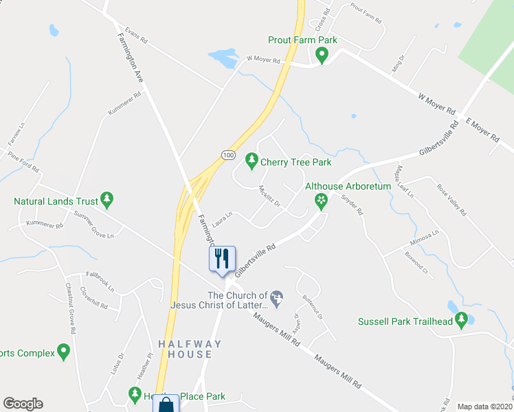 map of restaurants, bars, coffee shops, grocery stores, and more near 1663 Brynne Lane in Pottstown
