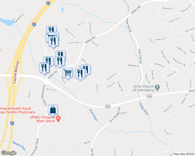 map of restaurants, bars, coffee shops, grocery stores, and more near 2255 Gleim Drive in Enola