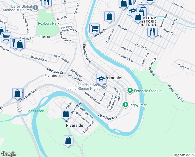 map of restaurants, bars, coffee shops, grocery stores, and more near 513 Harlan Avenue in Johnstown