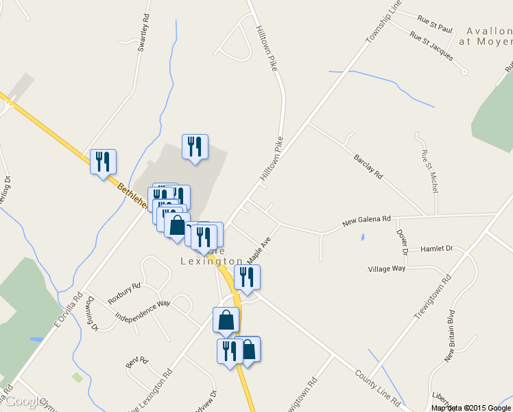 map of restaurants, bars, coffee shops, grocery stores, and more near 7 New Galena Road in Line Lexington