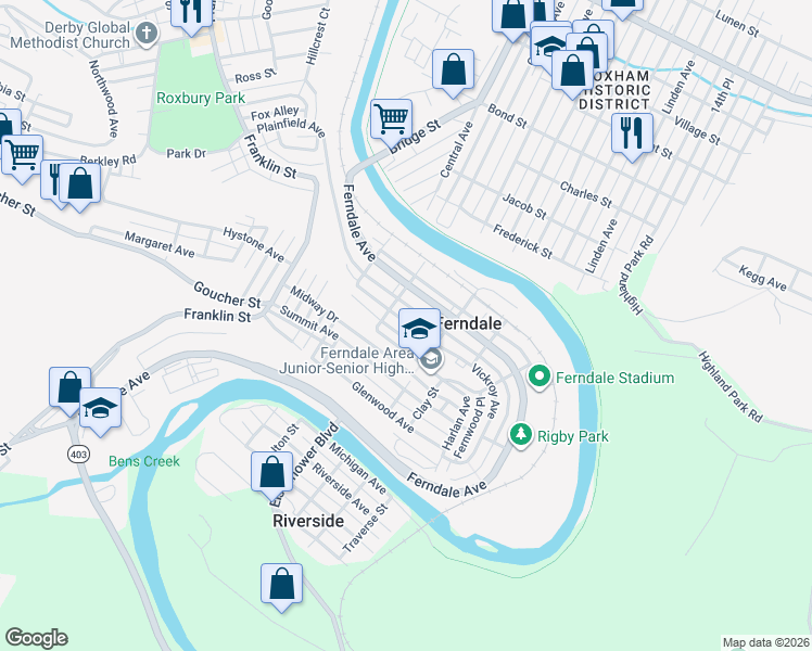 map of restaurants, bars, coffee shops, grocery stores, and more near 546 Vickroy Avenue in Johnstown