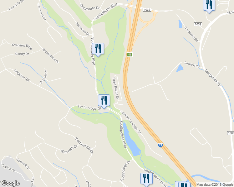 map of restaurants, bars, coffee shops, grocery stores, and more near 401 Eagle Pointe Drive in Canonsburg