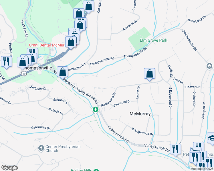 map of restaurants, bars, coffee shops, grocery stores, and more near 223 Maplewood Drive in McMurray