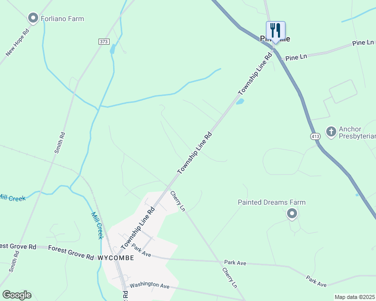 map of restaurants, bars, coffee shops, grocery stores, and more near 4432 Township Line Road in Newtown