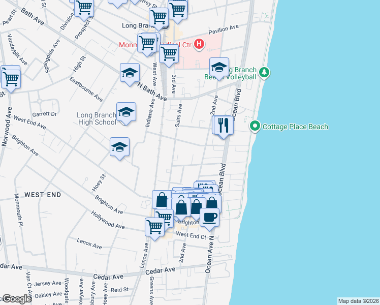 map of restaurants, bars, coffee shops, grocery stores, and more near 101 Avery Avenue in Long Branch