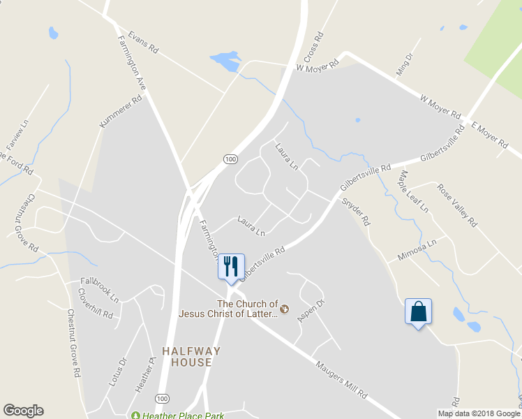map of restaurants, bars, coffee shops, grocery stores, and more near 1671 Brynne Lane in Pottstown