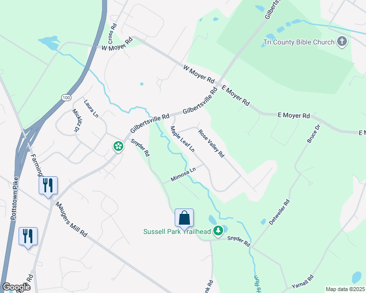 map of restaurants, bars, coffee shops, grocery stores, and more near 88 Maple Leaf Lane in Pottstown