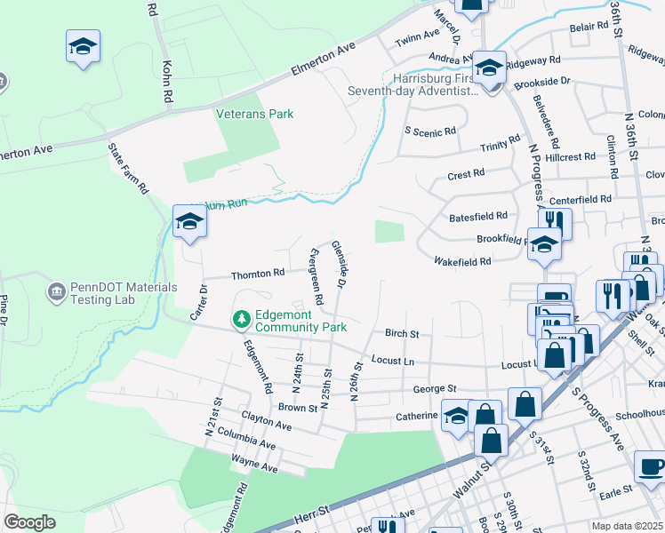 map of restaurants, bars, coffee shops, grocery stores, and more near 8 Sycamore Court in Harrisburg