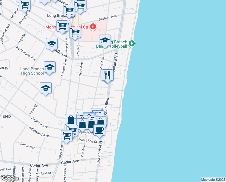 map of restaurants, bars, coffee shops, grocery stores, and more near 26 Avery Avenue in Long Branch