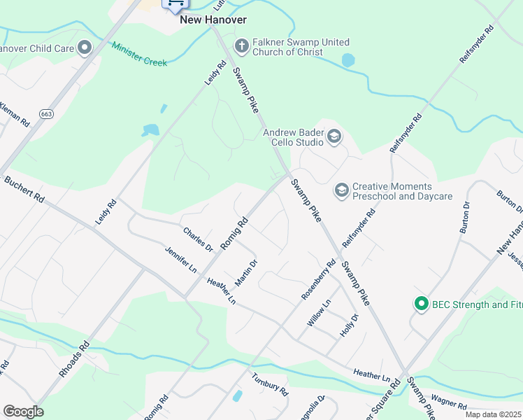 map of restaurants, bars, coffee shops, grocery stores, and more near 2582 Romig Road in Gilbertsville