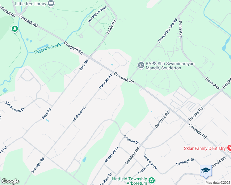 map of restaurants, bars, coffee shops, grocery stores, and more near 1614 Hartford Circle in Souderton