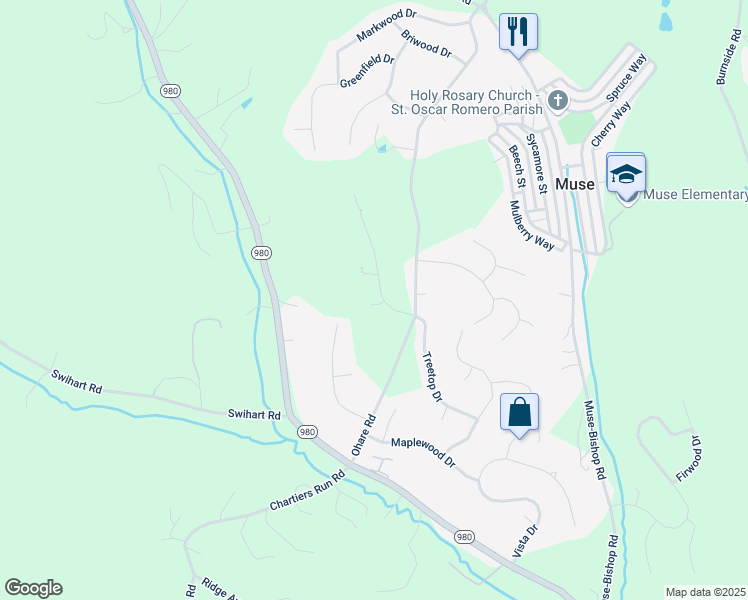 map of restaurants, bars, coffee shops, grocery stores, and more near 703 Mission Hills Drive in Canonsburg