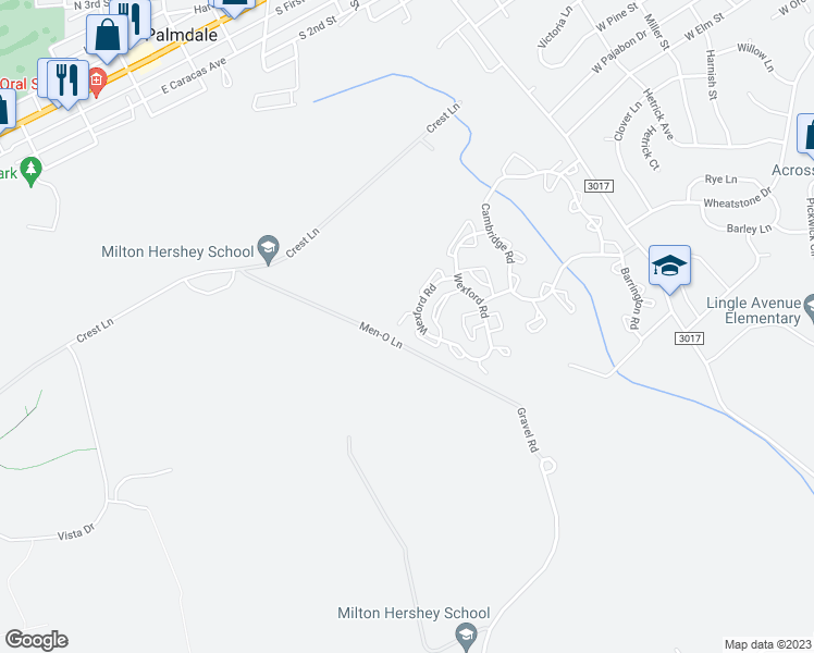 map of restaurants, bars, coffee shops, grocery stores, and more near 2150 Wexford Road in Palmyra