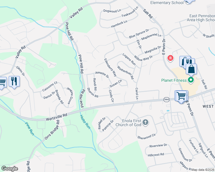map of restaurants, bars, coffee shops, grocery stores, and more near 9 Cindy Circle in Enola