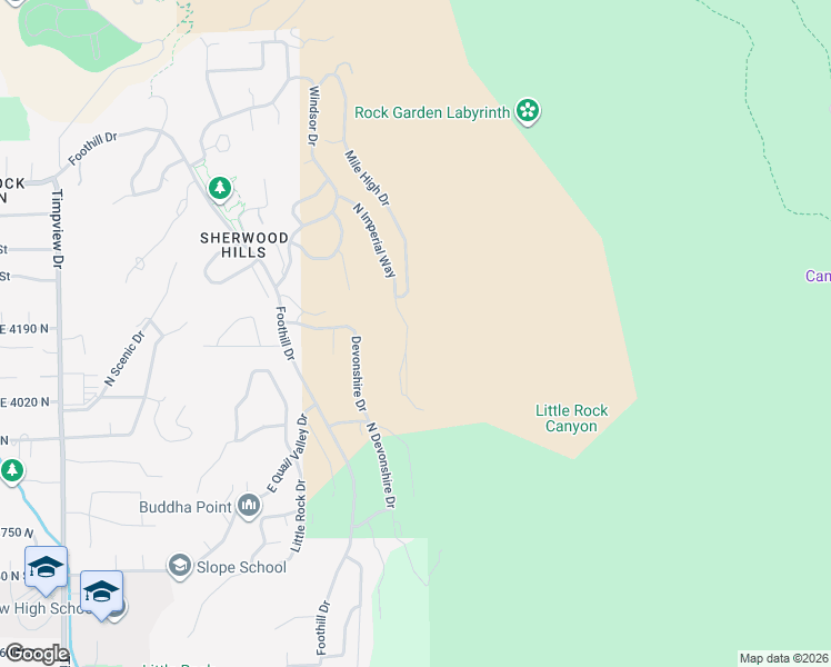 map of restaurants, bars, coffee shops, grocery stores, and more near 4093 North Imperial Way in Provo
