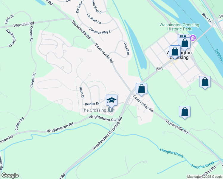 map of restaurants, bars, coffee shops, grocery stores, and more near 24 Beidler Drive in Washington Crossing