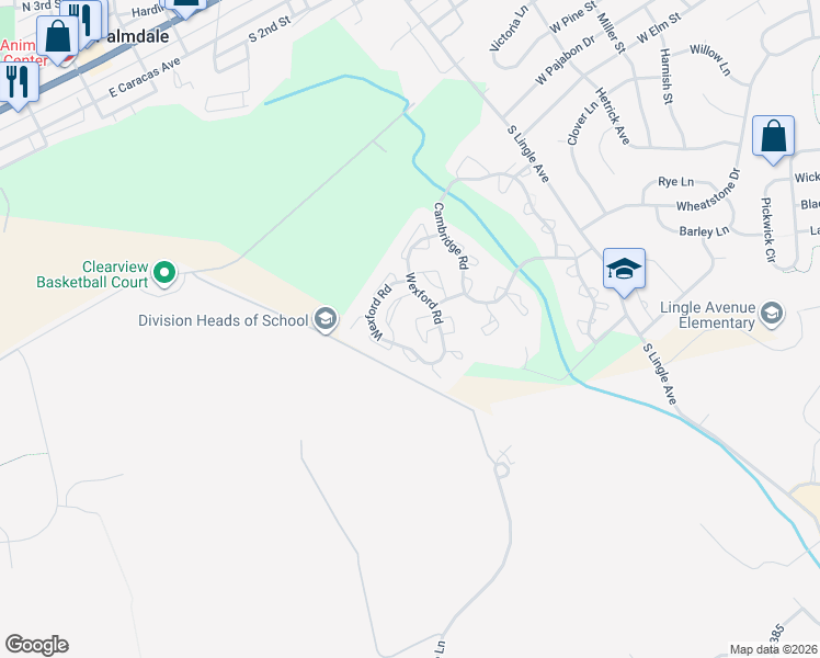 map of restaurants, bars, coffee shops, grocery stores, and more near 2102 Wexford Road in Palmyra