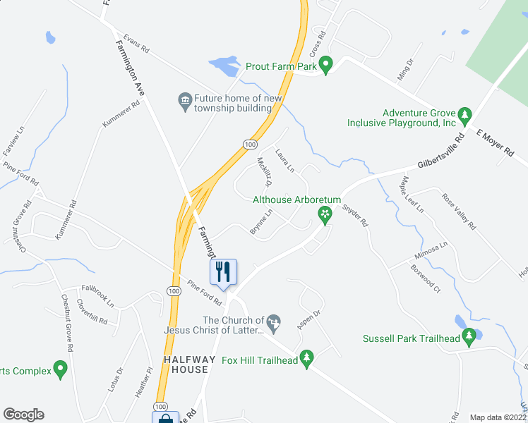 map of restaurants, bars, coffee shops, grocery stores, and more near 1689 Brynne Lane in Pottstown