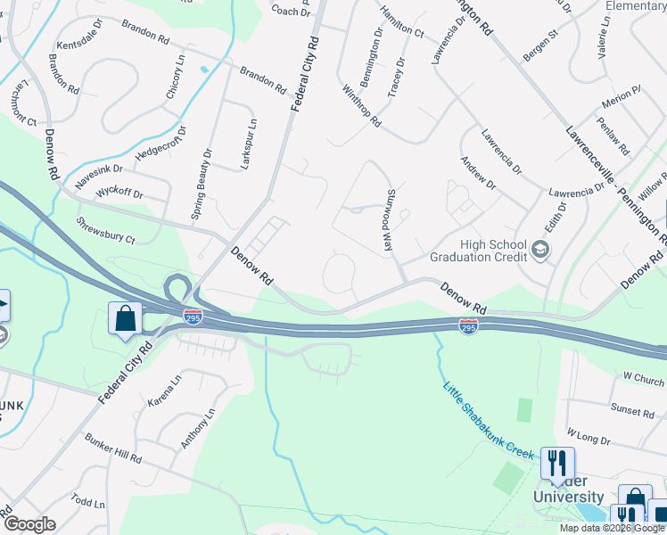 map of restaurants, bars, coffee shops, grocery stores, and more near 30 Carla Way in Lawrence Township
