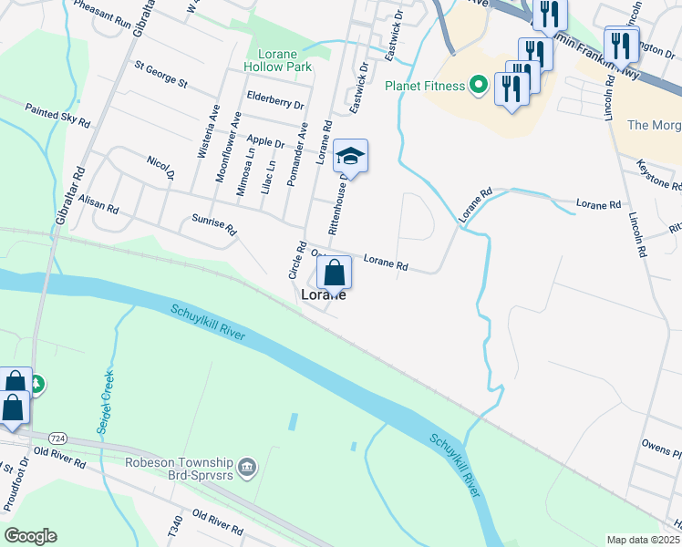 map of restaurants, bars, coffee shops, grocery stores, and more near 904 Neversink Street in Reading