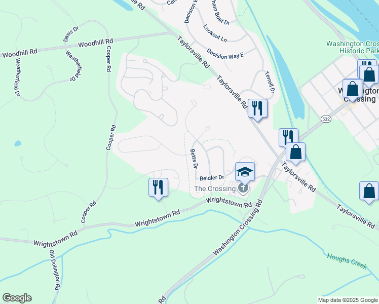 map of restaurants, bars, coffee shops, grocery stores, and more near 10 Dillon Way in Washington Crossing