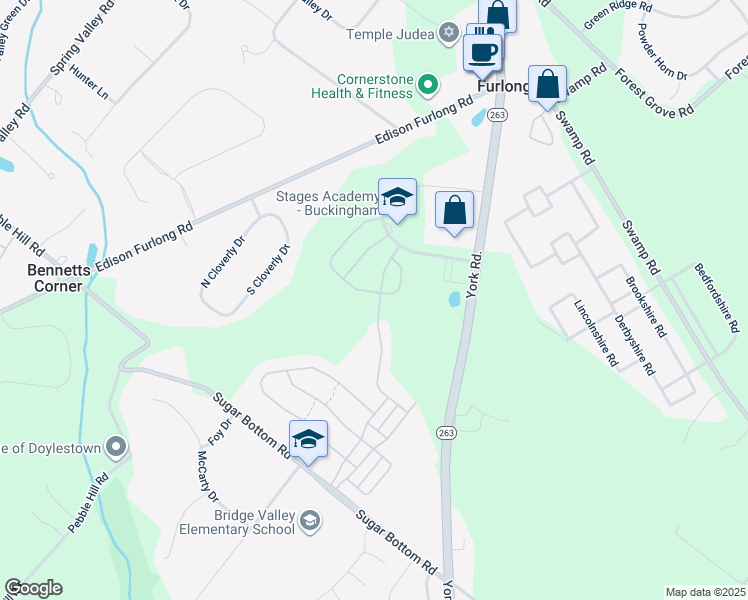 map of restaurants, bars, coffee shops, grocery stores, and more near 2379 Rosemont Terrace in Furlong