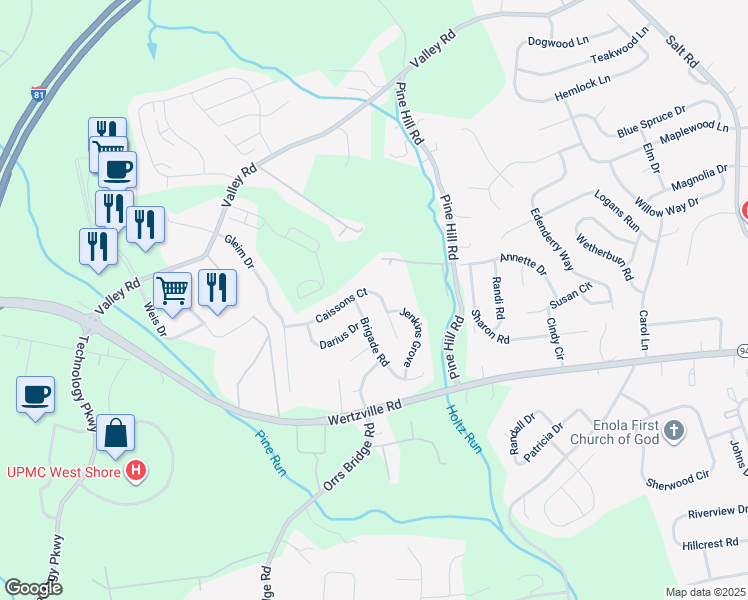 map of restaurants, bars, coffee shops, grocery stores, and more near 4043 Caissons Court in Enola