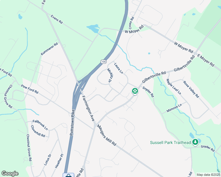 map of restaurants, bars, coffee shops, grocery stores, and more near 1697 Brynne Lane in Pottstown