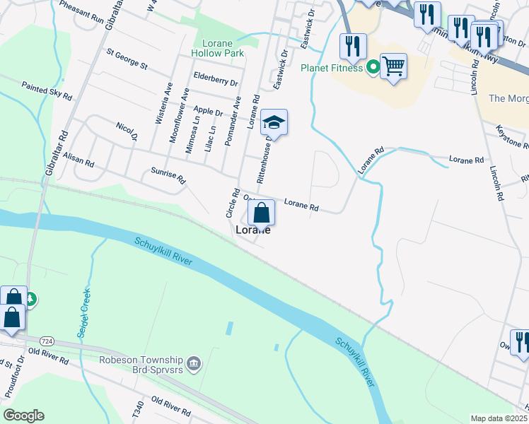 map of restaurants, bars, coffee shops, grocery stores, and more near 904 Neversink Street in Reading