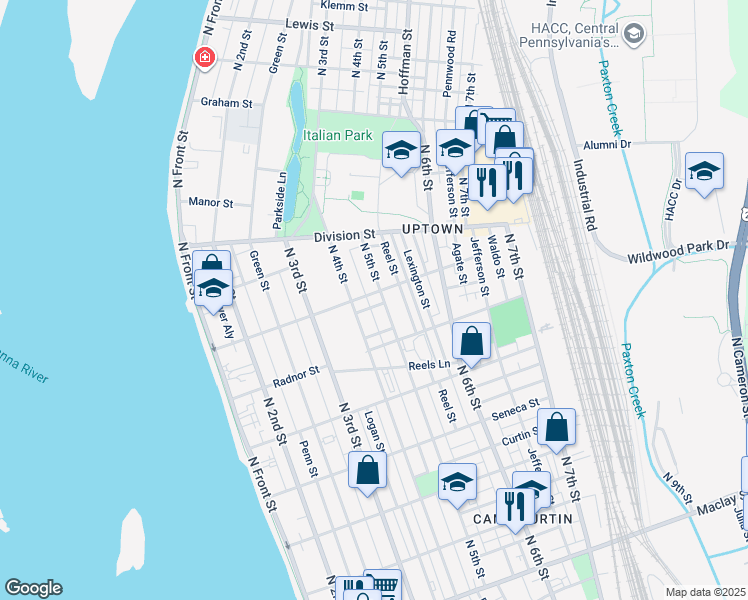 map of restaurants, bars, coffee shops, grocery stores, and more near 2648 North 5th Street in Harrisburg