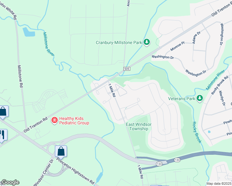map of restaurants, bars, coffee shops, grocery stores, and more near 811 Wood Mill Drive in East Windsor
