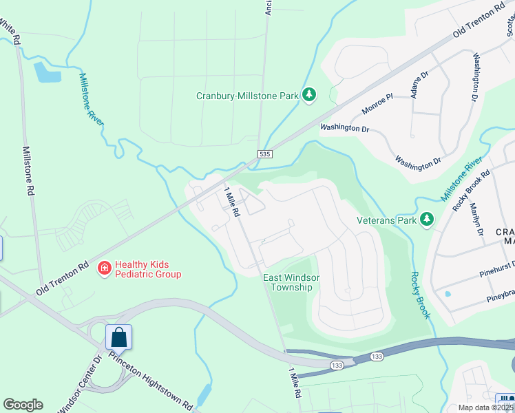 map of restaurants, bars, coffee shops, grocery stores, and more near 724 Woodmill Drive in East Windsor