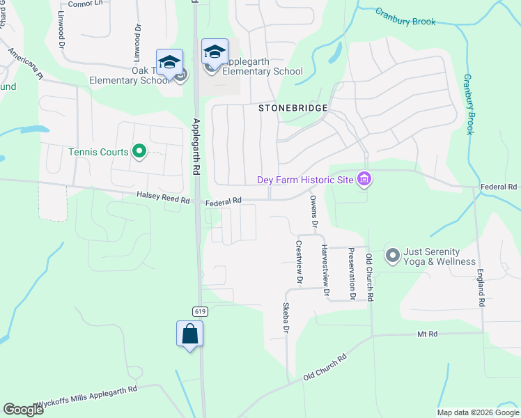 map of restaurants, bars, coffee shops, grocery stores, and more near 5 Traditions Place in Monroe Township