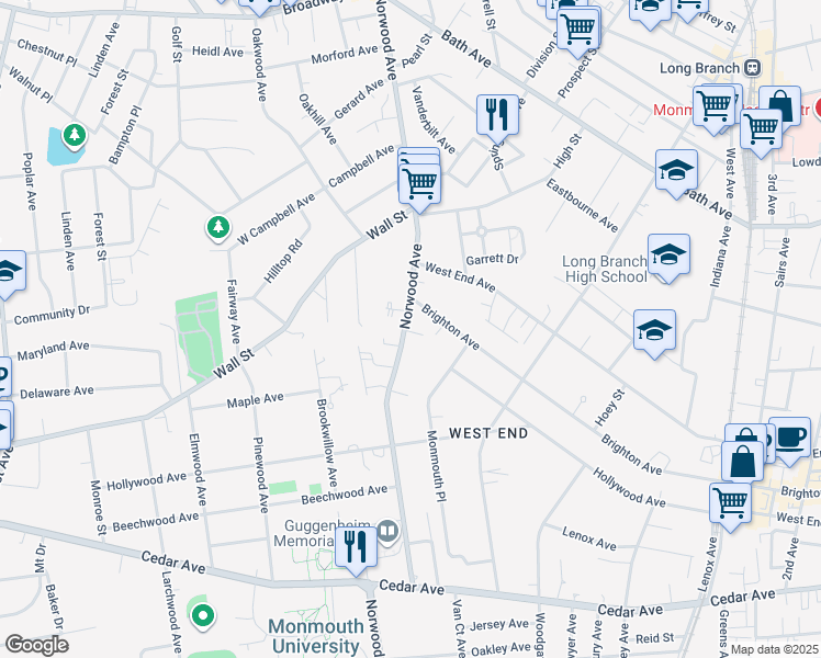 map of restaurants, bars, coffee shops, grocery stores, and more near 465 Brighton Avenue in Long Branch