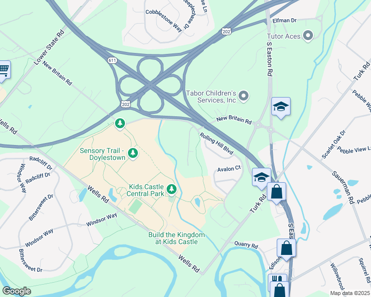 map of restaurants, bars, coffee shops, grocery stores, and more near 20 Morgan Hill Drive in Doylestown