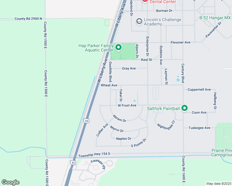 map of restaurants, bars, coffee shops, grocery stores, and more near 1316 Yakel Street in Rantoul