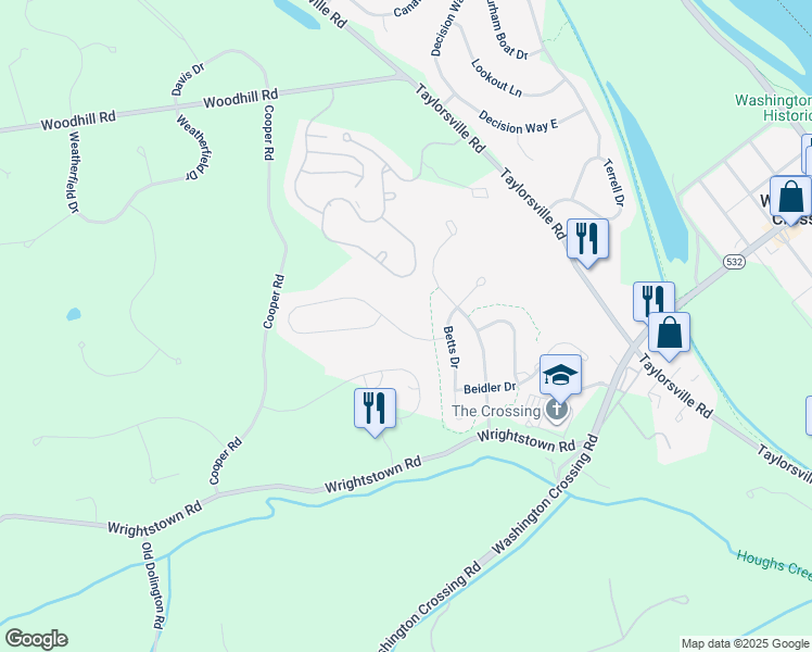 map of restaurants, bars, coffee shops, grocery stores, and more near 10 Dillon Way in Washington Crossing
