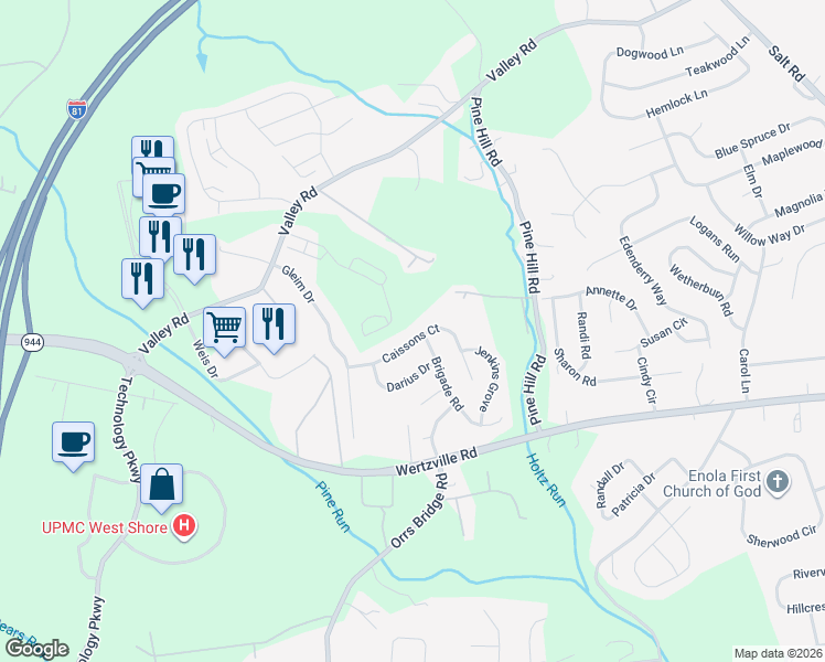 map of restaurants, bars, coffee shops, grocery stores, and more near 4066 Caissons Court in Enola