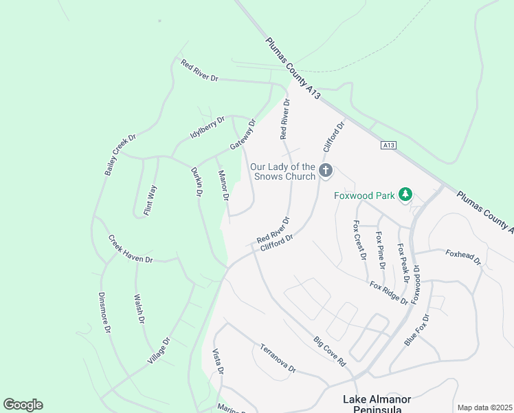 map of restaurants, bars, coffee shops, grocery stores, and more near 181 Highwood Circle in Lake Almanor Peninsula