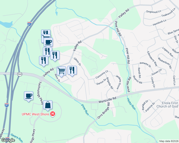 map of restaurants, bars, coffee shops, grocery stores, and more near 2265 A Earth Road in Enola