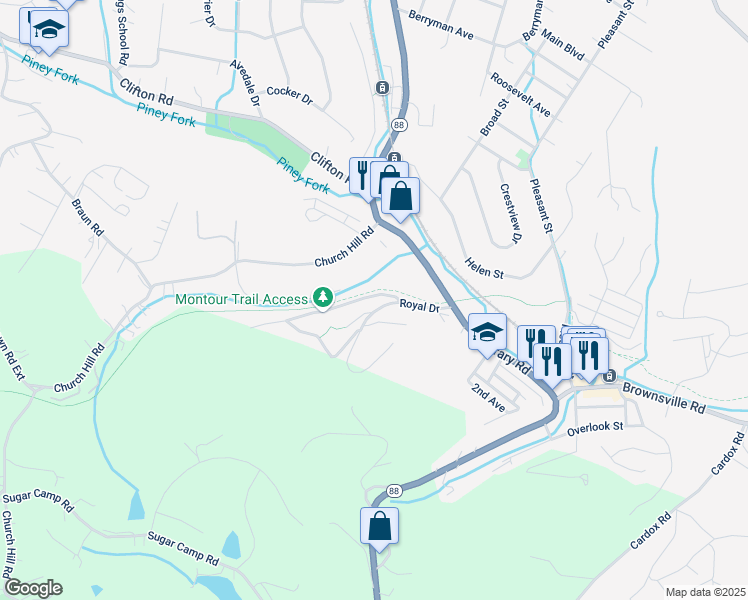 map of restaurants, bars, coffee shops, grocery stores, and more near 600 Royal Drive in Allegheny County