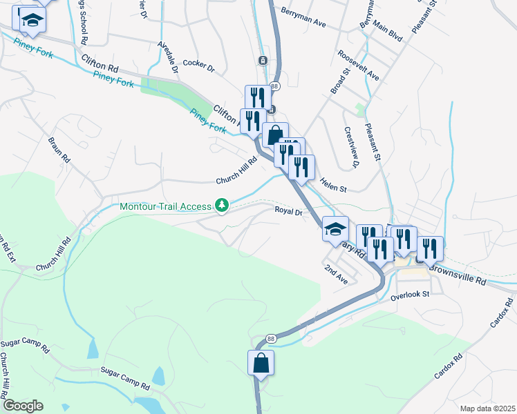 map of restaurants, bars, coffee shops, grocery stores, and more near 600 Royal Drive in Allegheny County