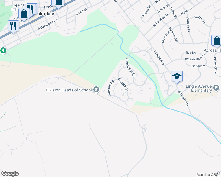 map of restaurants, bars, coffee shops, grocery stores, and more near 2129 Wexford Road in Palmyra