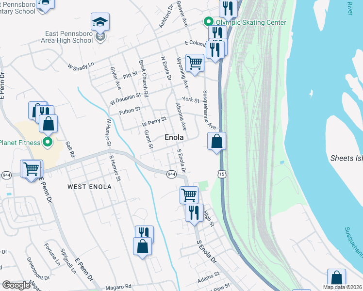 map of restaurants, bars, coffee shops, grocery stores, and more near in Enola