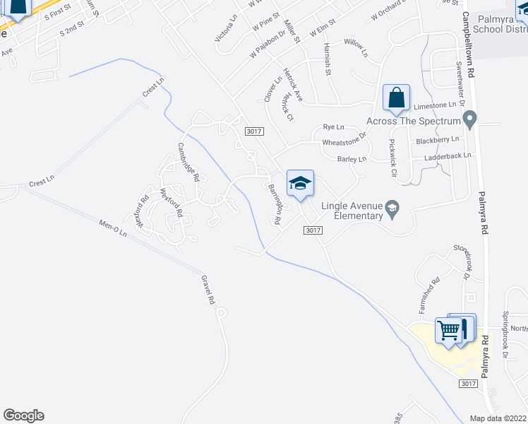 map of restaurants, bars, coffee shops, grocery stores, and more near 613 Barrington Court in Palmyra