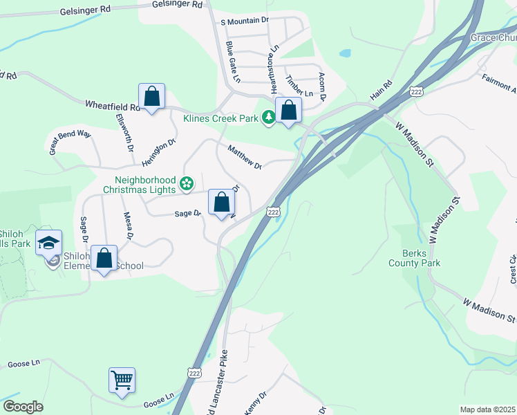 map of restaurants, bars, coffee shops, grocery stores, and more near 1073 Old Lancaster Pike in Sinking Spring