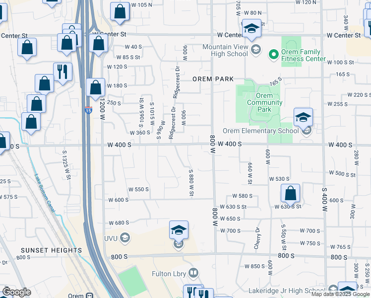 map of restaurants, bars, coffee shops, grocery stores, and more near 905 West 400 South in Orem