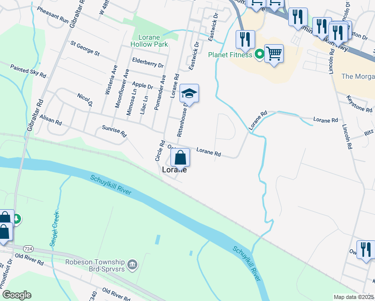 map of restaurants, bars, coffee shops, grocery stores, and more near 900 Neversink Street in Reading